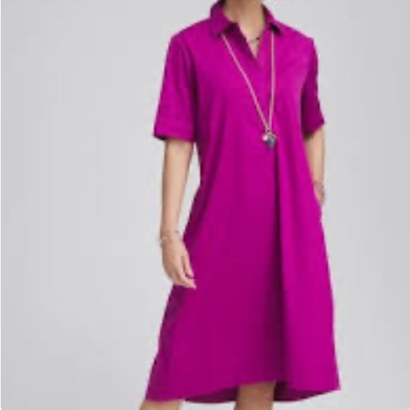 Chico’s Popover Shirtdress High Low Hem Cotton Blend Purple XL - Picture 2 of 16